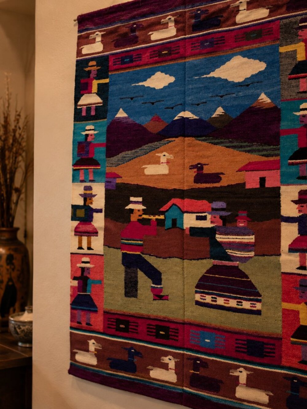 Woven in Tradition, Styled for Your Home. Art Tapestry Alpacas & Mountains